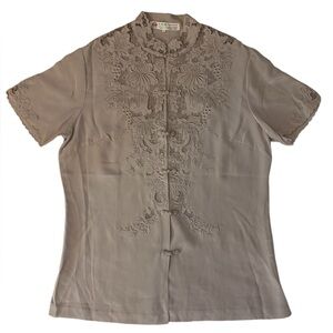 Vintage Silk Hand Embroidered Button Down Top